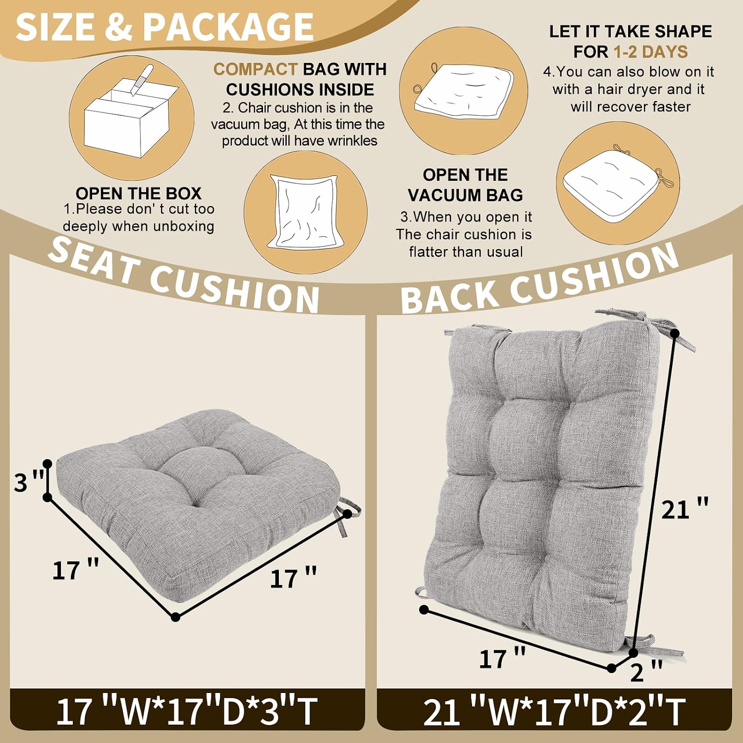 Detalle de BUYUE Rocking Chair Cushion Set, 17 x 17 x 3 Inches