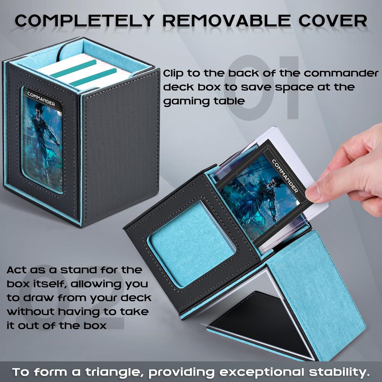 Detalle de ZLCA MTG Deck Box with Commander Window Display (Grey & Blue) for 100 Double-Sleeved Cards