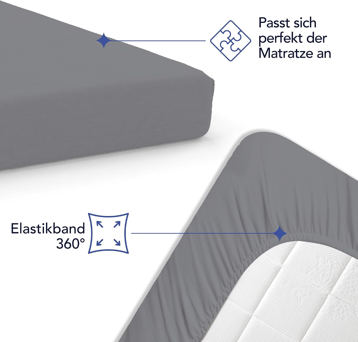Detalle de Dreamzie Spannbettlaken 70x200 cm aus 100% Baumwolle Jersey, Anthrazit – bis 15 cm Steghöhe
