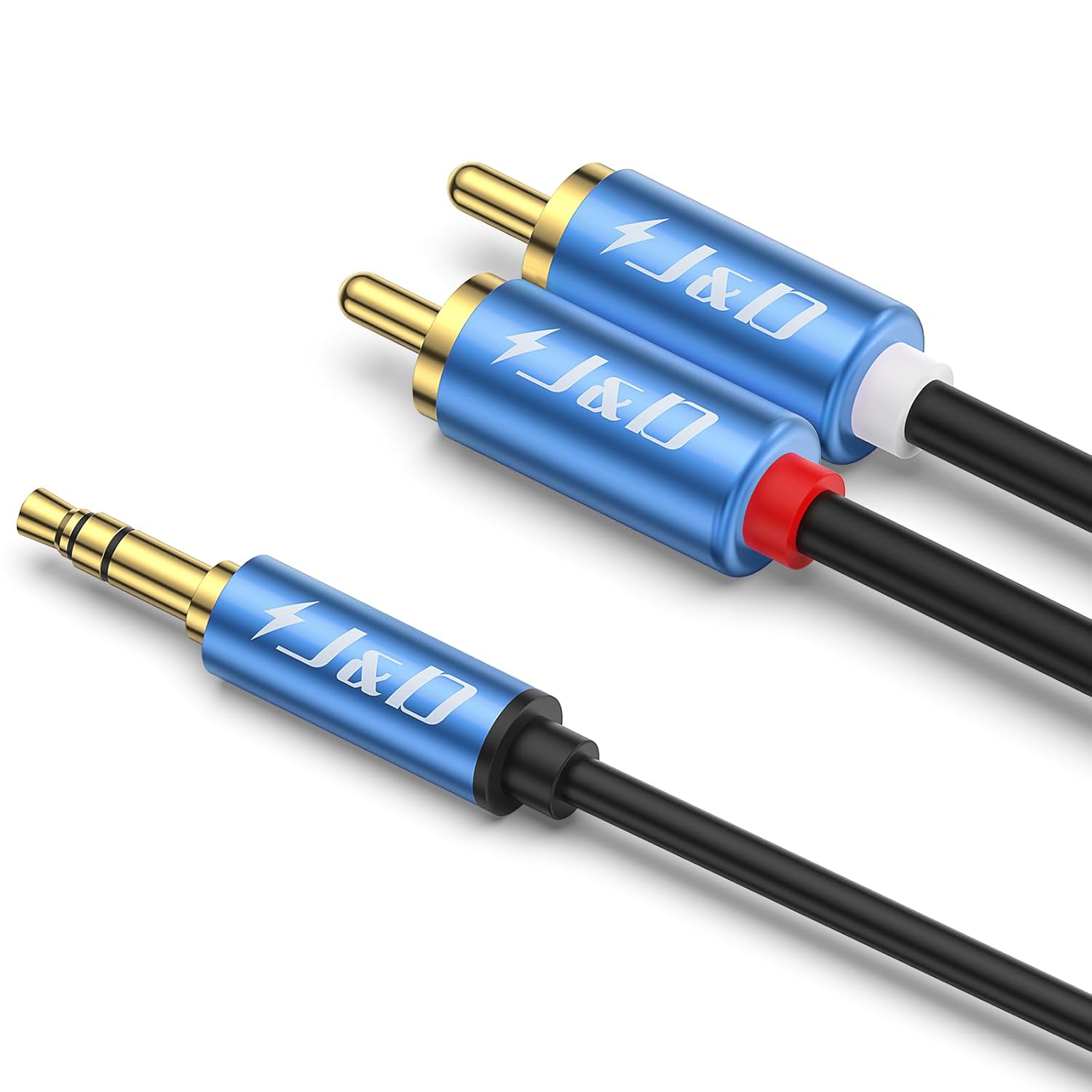 J&D 3.5mm to 2 RCA Stereo Audio Cable (10 ft) with Gold-Plated Connectors