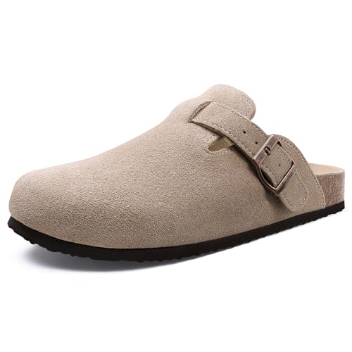 Detalle de Beslip Wildleder Clog für Damen, Taupe, Größe 37 EU – Alltagstauglicher Komfort mit Vintage-Charme
