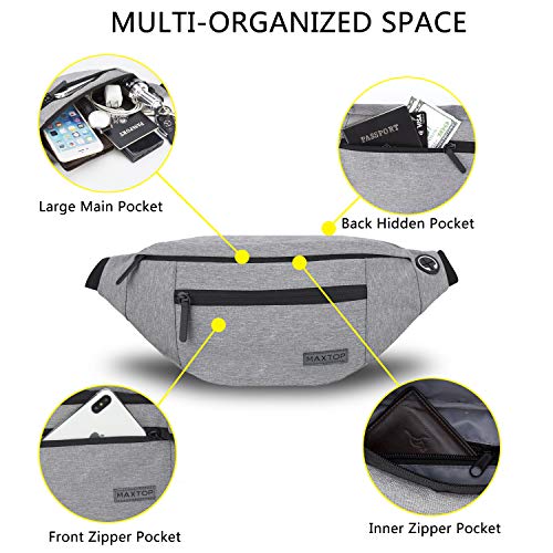 Detalle de MAXTOP Large Bumbag Waist Fanny Pack: Secure, Spacious Run & Travel Belt