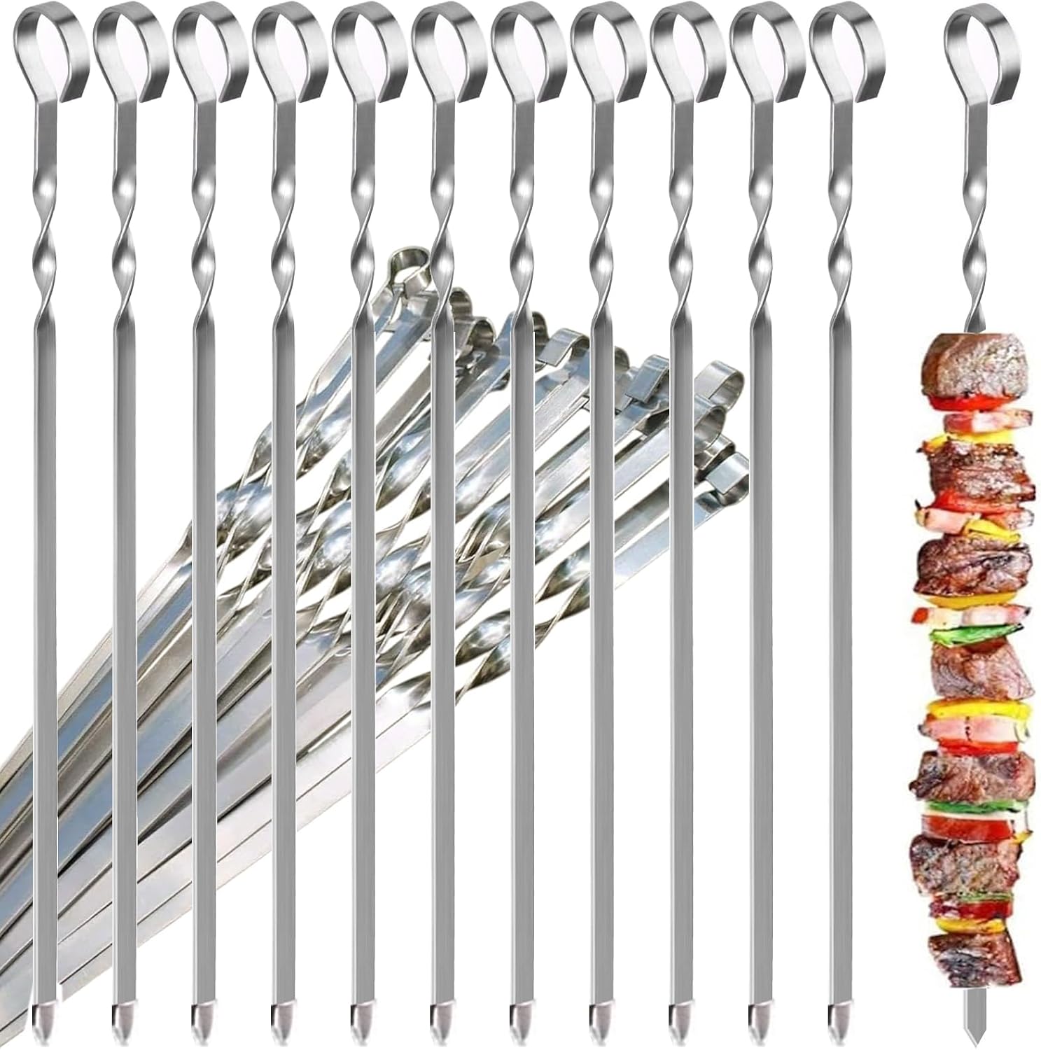 Detalle de LOVLEX BBQ39CM grillspiesen van roestvrij staal, 39 cm, platte vorm