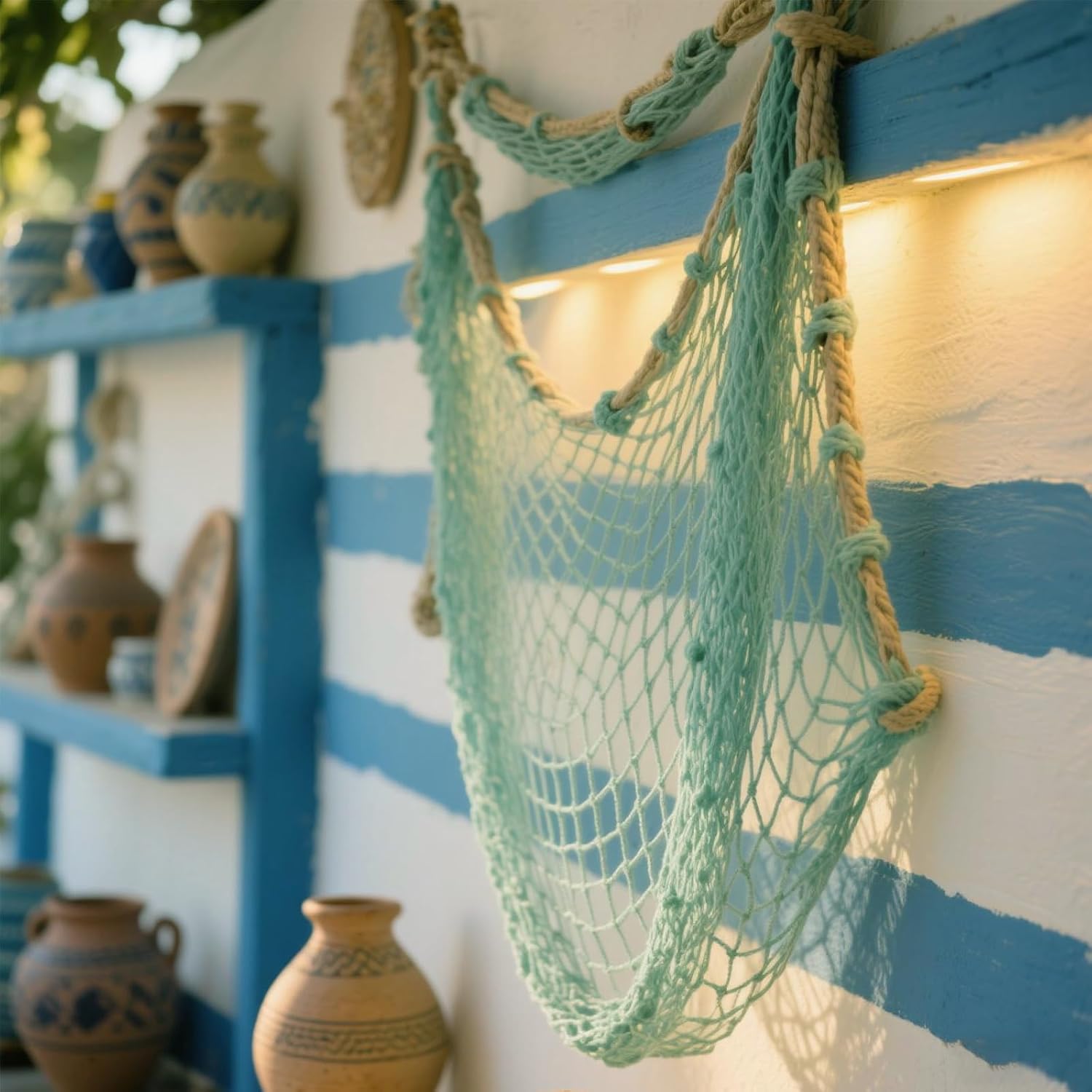 Thumbnail 5 de 2 Pack Natural Cotton Fish Net Decorations for Party – Nautical Hawaiian Backdrop & Table Decor