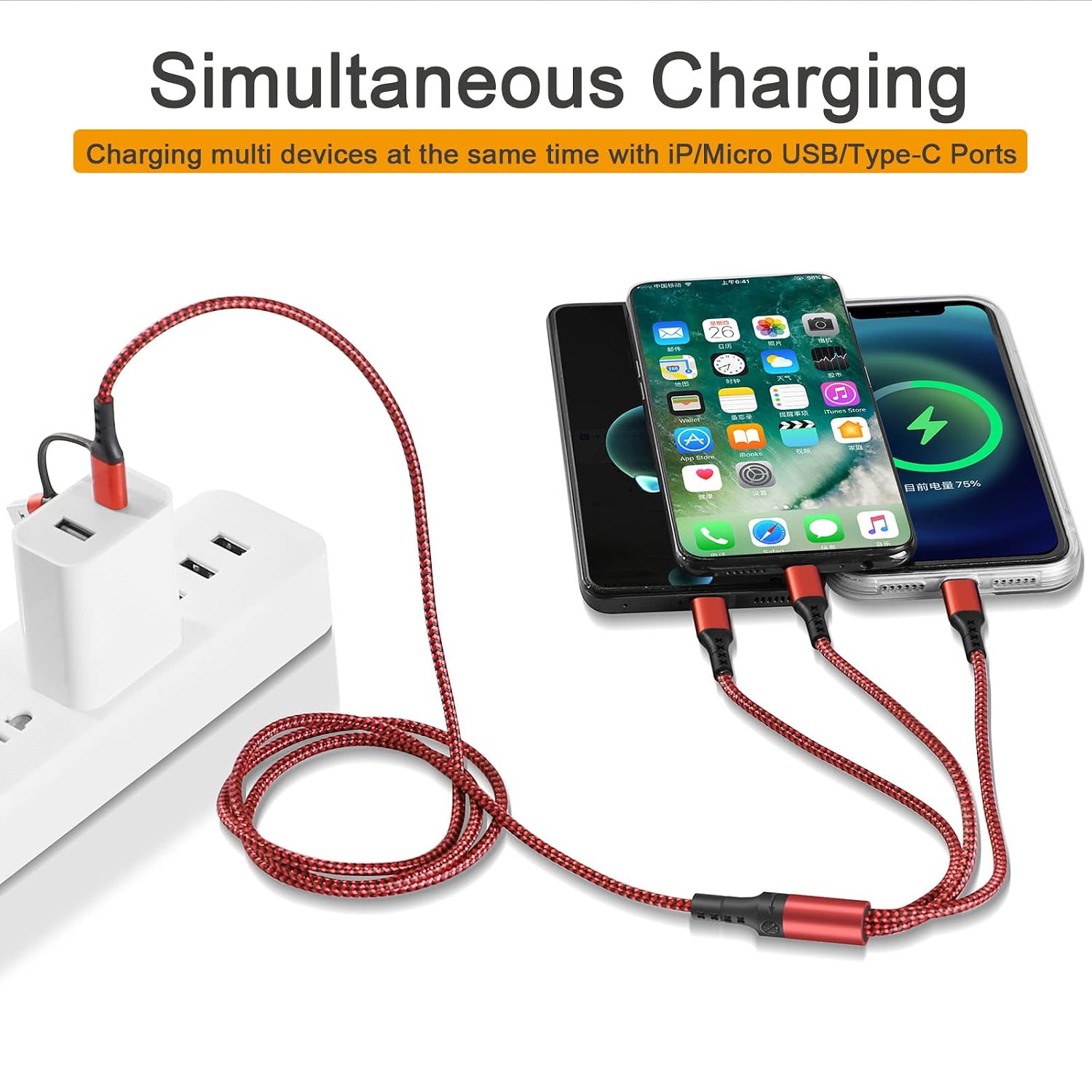 Detalle de Unillous Multi USB Kabel 5 in 1 – 2 Stück je 1,2 m, Nylon geflochtenes Kabelset für USB A/USB C/Micro USB