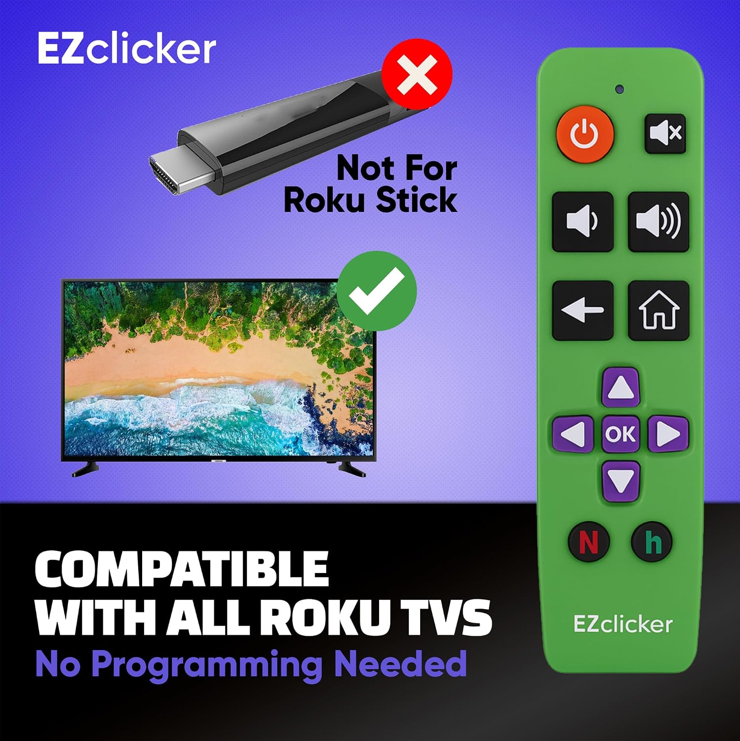 Thumbnail 3 de Roku Replacement TV Remote with Large Buttons for Roku TVs (Green) – Easy to Use