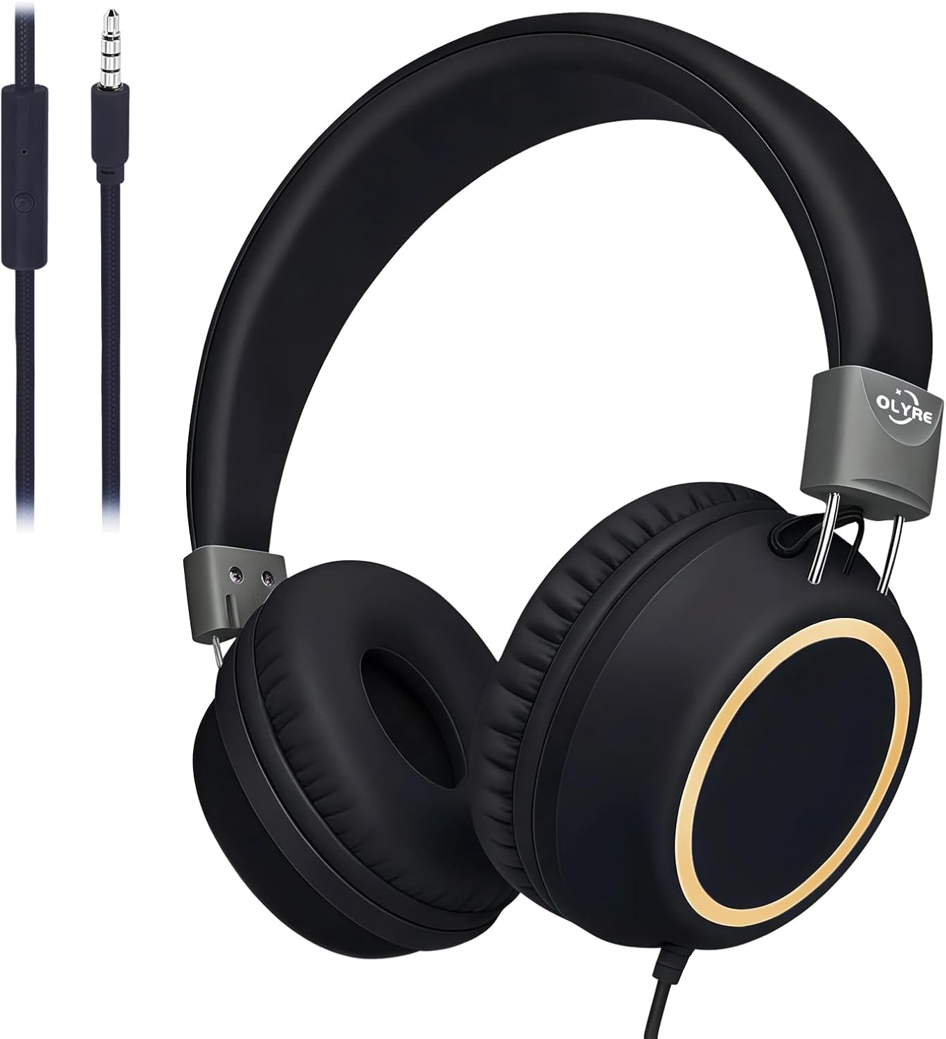Detalle de Olyre Kids Headphones Wired with Microphone, 3.5mm Jack, Lightweight Foldable, Black