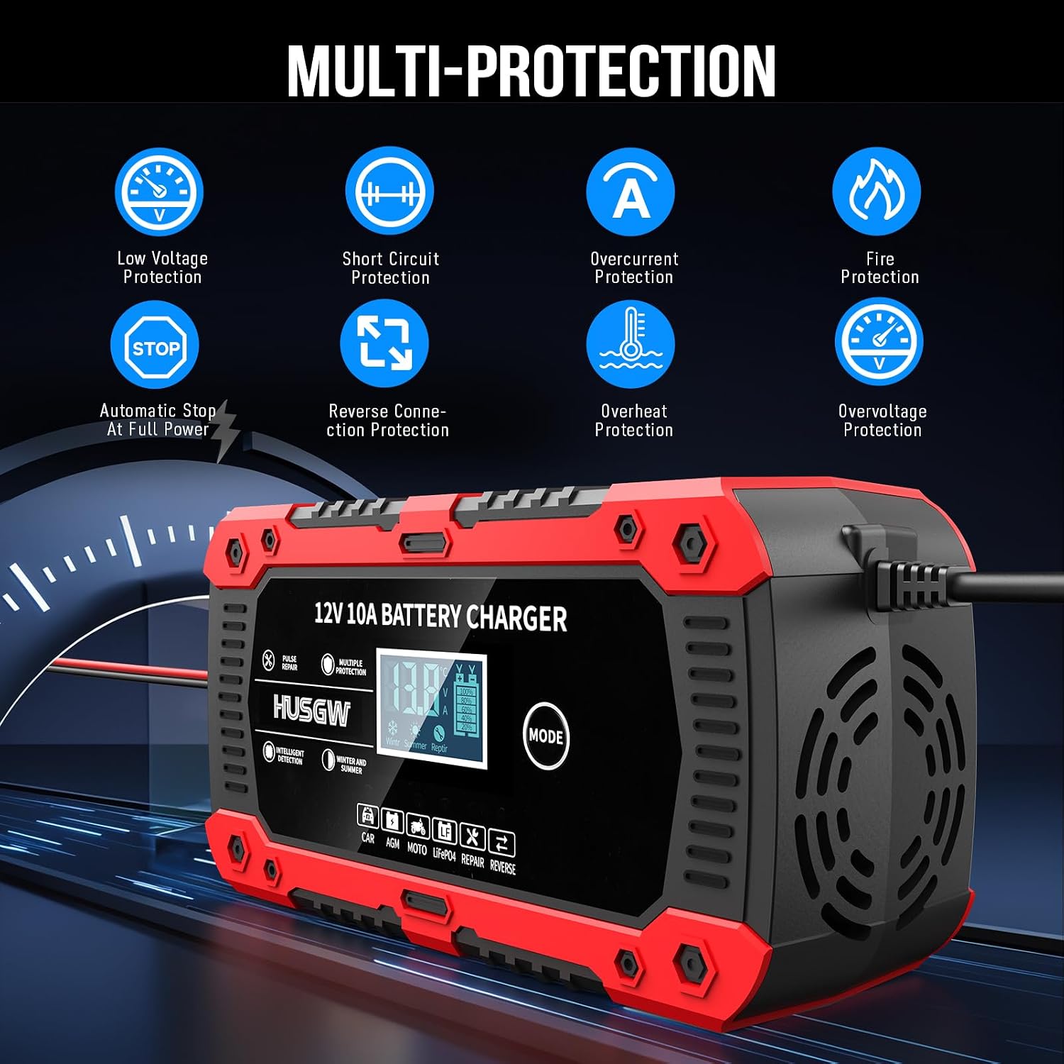 Thumbnail 5 de 10Amp 12V Automatic Smart Car Battery Charger/Maintainer with Temperature Compensation (Pulse Repair & Desulfator)