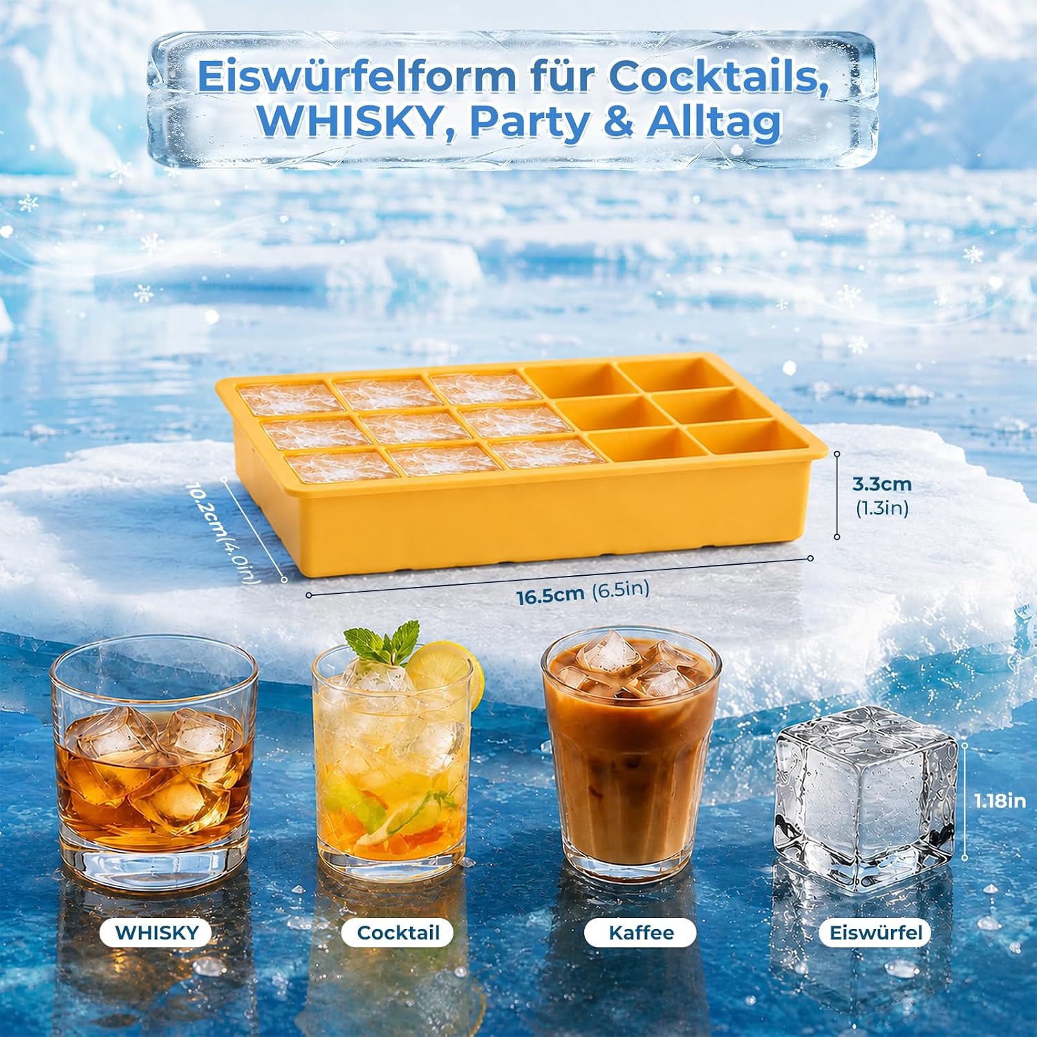 Detalle de Muenfly 2er Silikon-Eiswürfelbehälter mit Deckel – 30 Würfel, 3x3 cm, BPA-frei