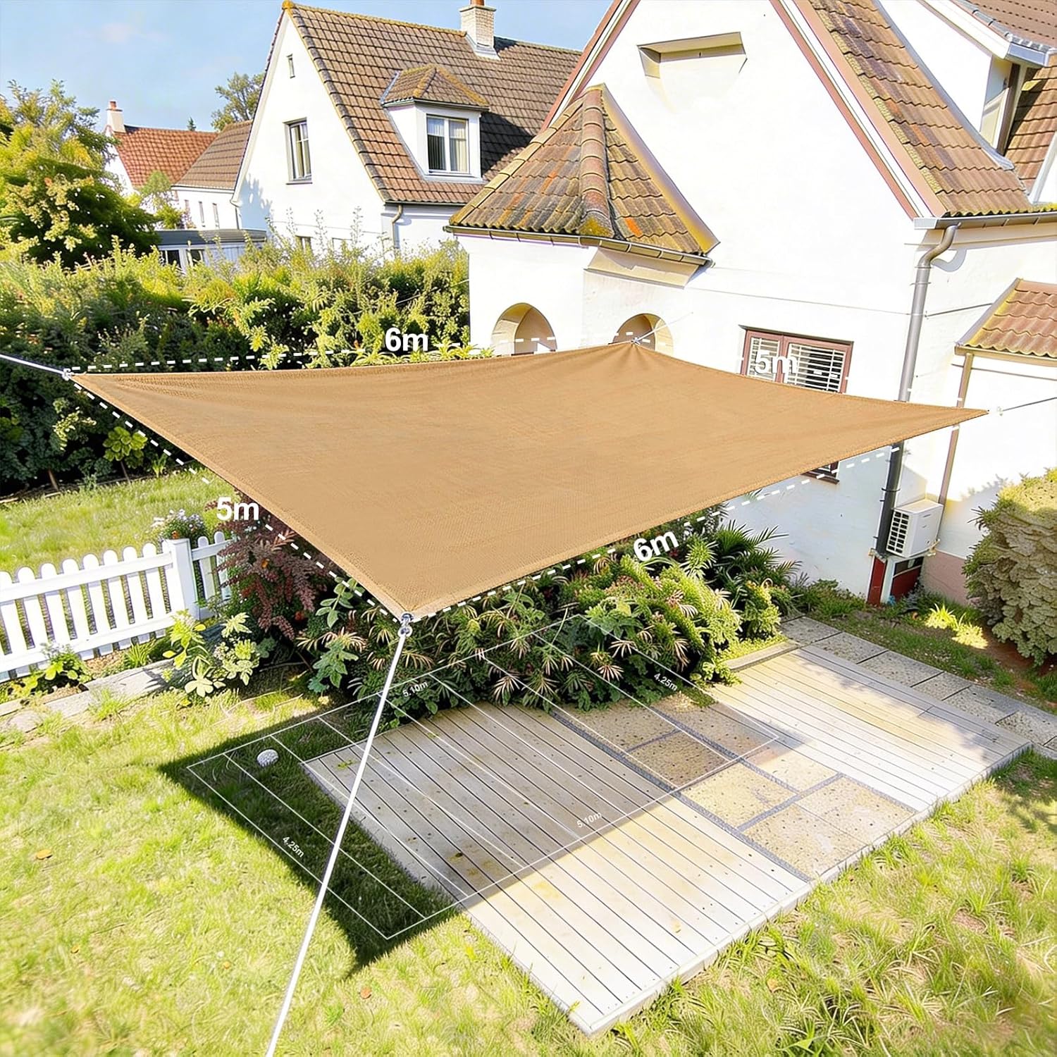Detalle 2 de HAIKUS Sonnensegel rechteckig 2x5 m aus HDPE – UV-Schutz, atmungsaktiv und robust