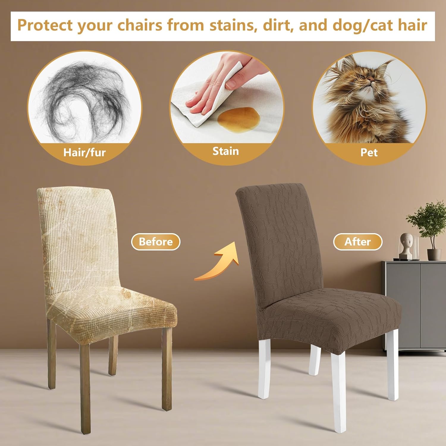 Thumbnail 6 de Ystyle housse de chaise extensible 6 pièces marron – protection lavable et amovible