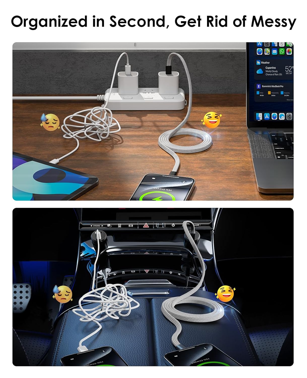 Thumbnail 3 de Magtame Magnetic USB-C Cable (Flat Coiled, 60W/3A, Retractable) – Fast Charging USB-C to USB-C, 3.3 ft, Silver