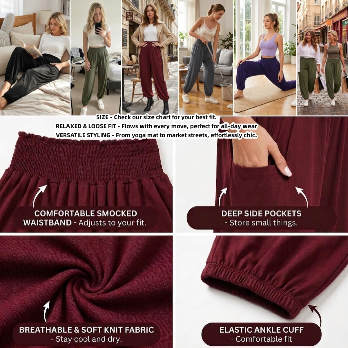 Detalle de Famulily Womens Yoga Sweatpants with Pockets – High Waist Harem Lounge Trousers