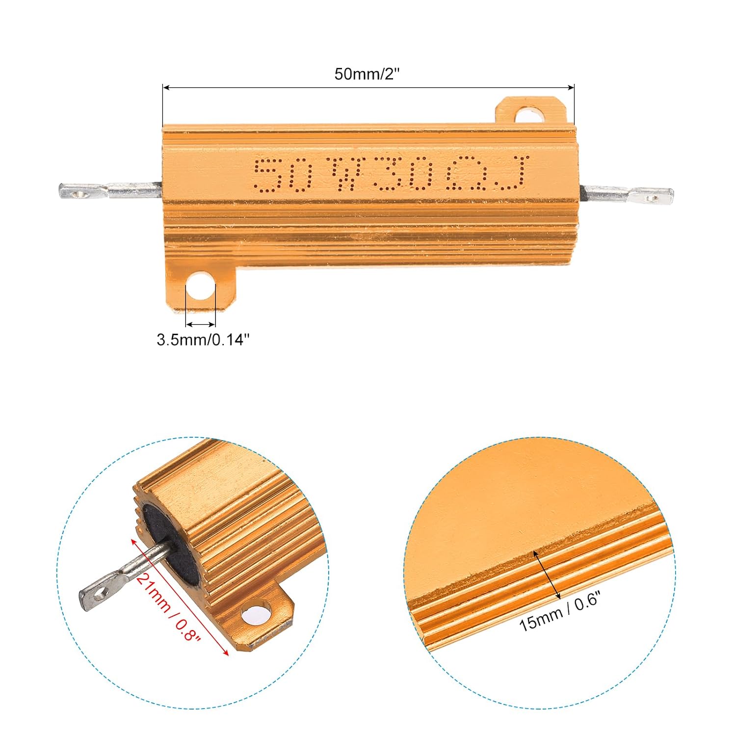 Thumbnail 1 de PATIKIL 50W 30Ω Aluminium Shell Resistor (3 Pack) – Chassis Mounted, 5% Tolerance