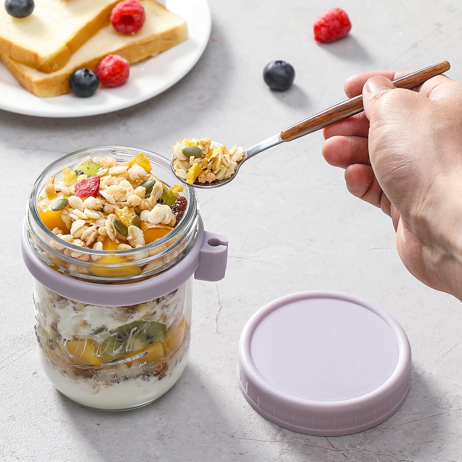 Detalle 2 de 16 oz Mason Overnight Oats Jars with Lids and Spoons 🥣