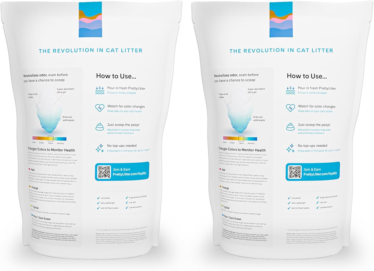 Detalle 2 de PrettyLitter Health Monitoring Cat Litter (Unscented, Non Clumping) — 6 Lbs, Pack of 2