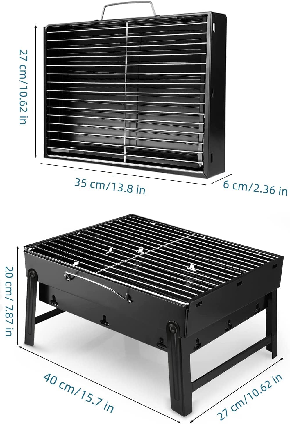 Detalle de Uten petit barbecue pliable à charbon pour table, compact et transportable