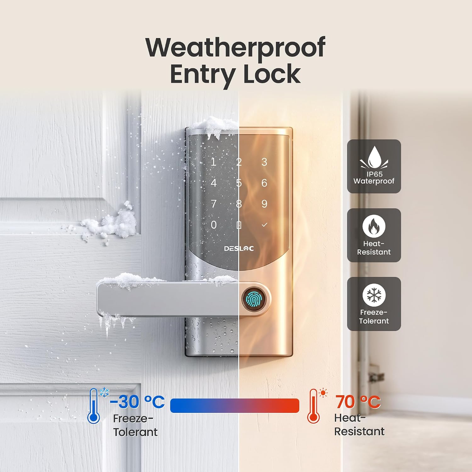 Thumbnail 5 de DESLOC K221 Fingerprint Smart Door Lock with Handle, Built-In Wi-Fi and Keypad