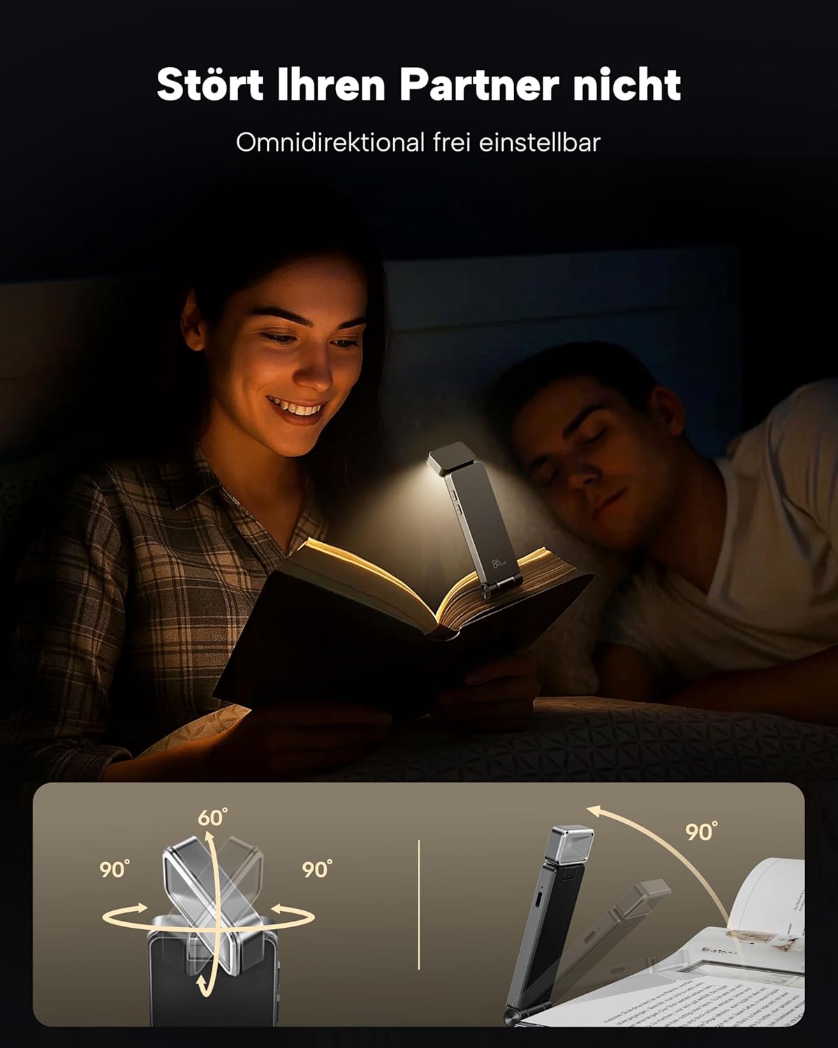 Thumbnail 3 de 86lux Leselampe Buch Klemme: Wiederaufladbare LED-Buchlampe zum Lesen im Bett