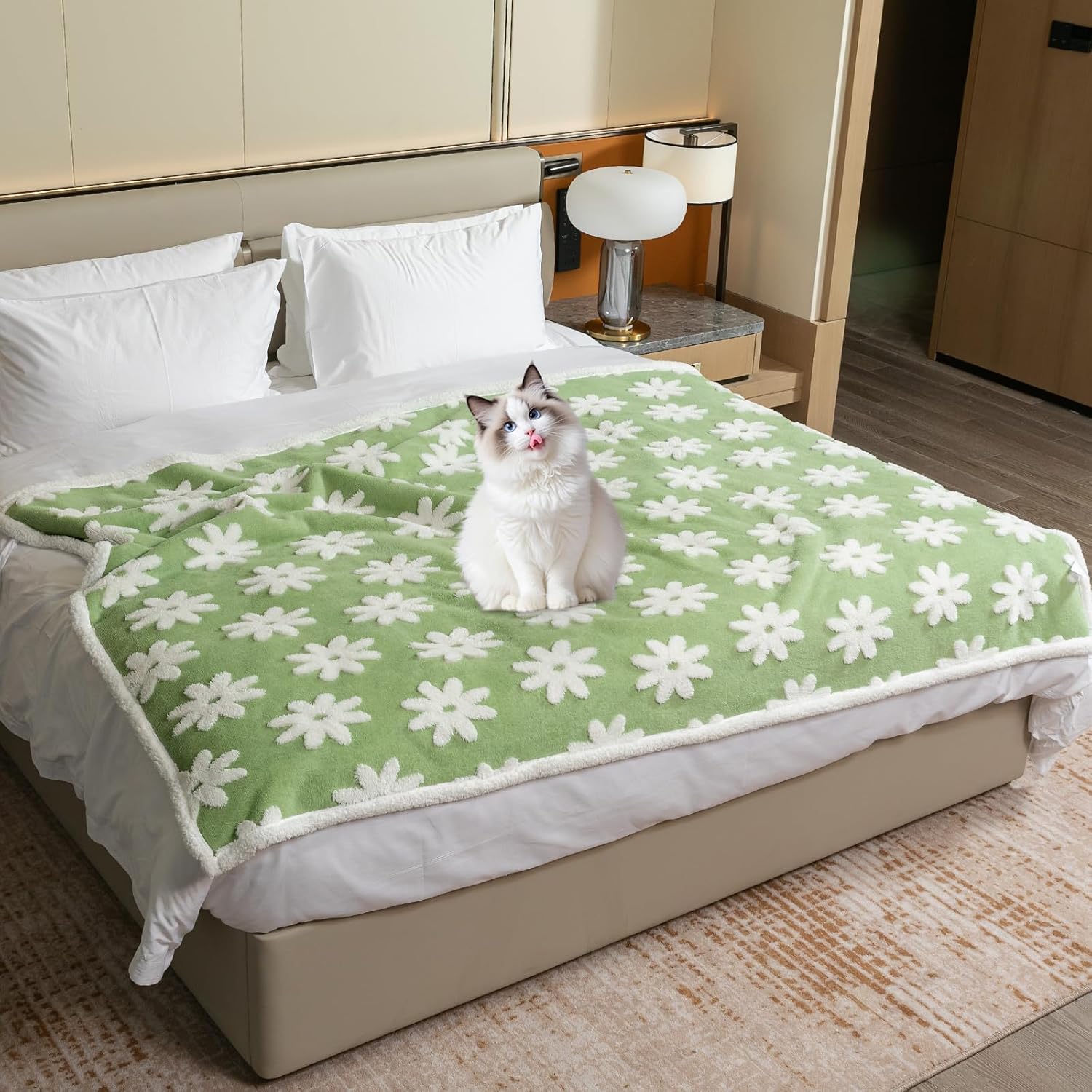 Thumbnail 2 de Waterproof Pet Blanket Green Stylish Jacquard Throw (Green Flower, XS) for dog beds, couches and washable mat covers