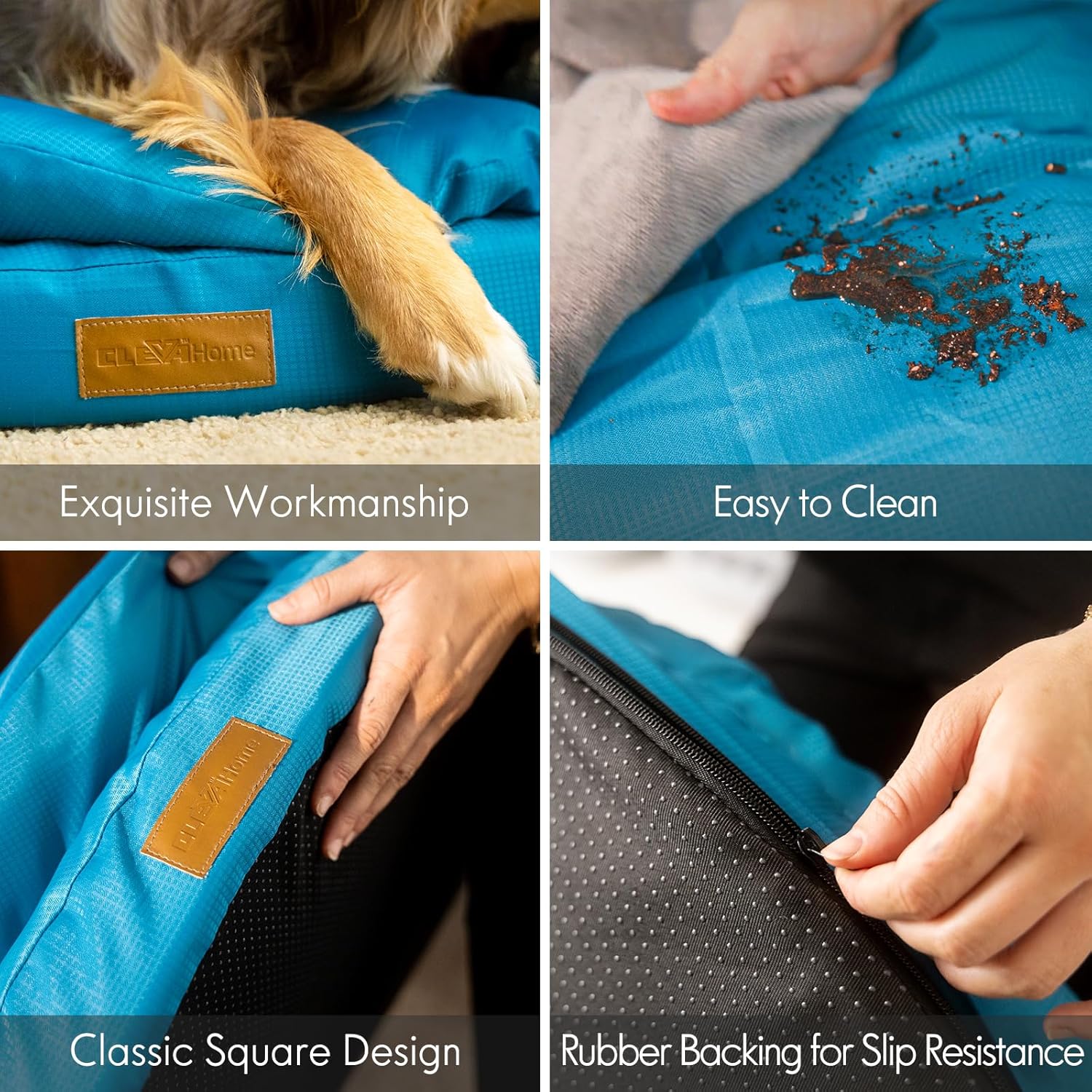 Detalle de ClevaHome Panier Orthopédique pour Chien – Rond, Coussin Double Couchage, Tissu Déperlant et Fond Antidérapant (Bleu Ardoise, XL)