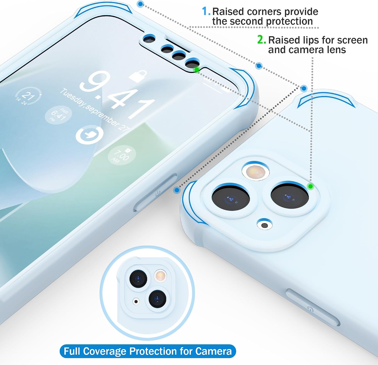 Detalle 2 de ORETECH iPhone 13 Funda 360° Protección Azul Bebé 🛡