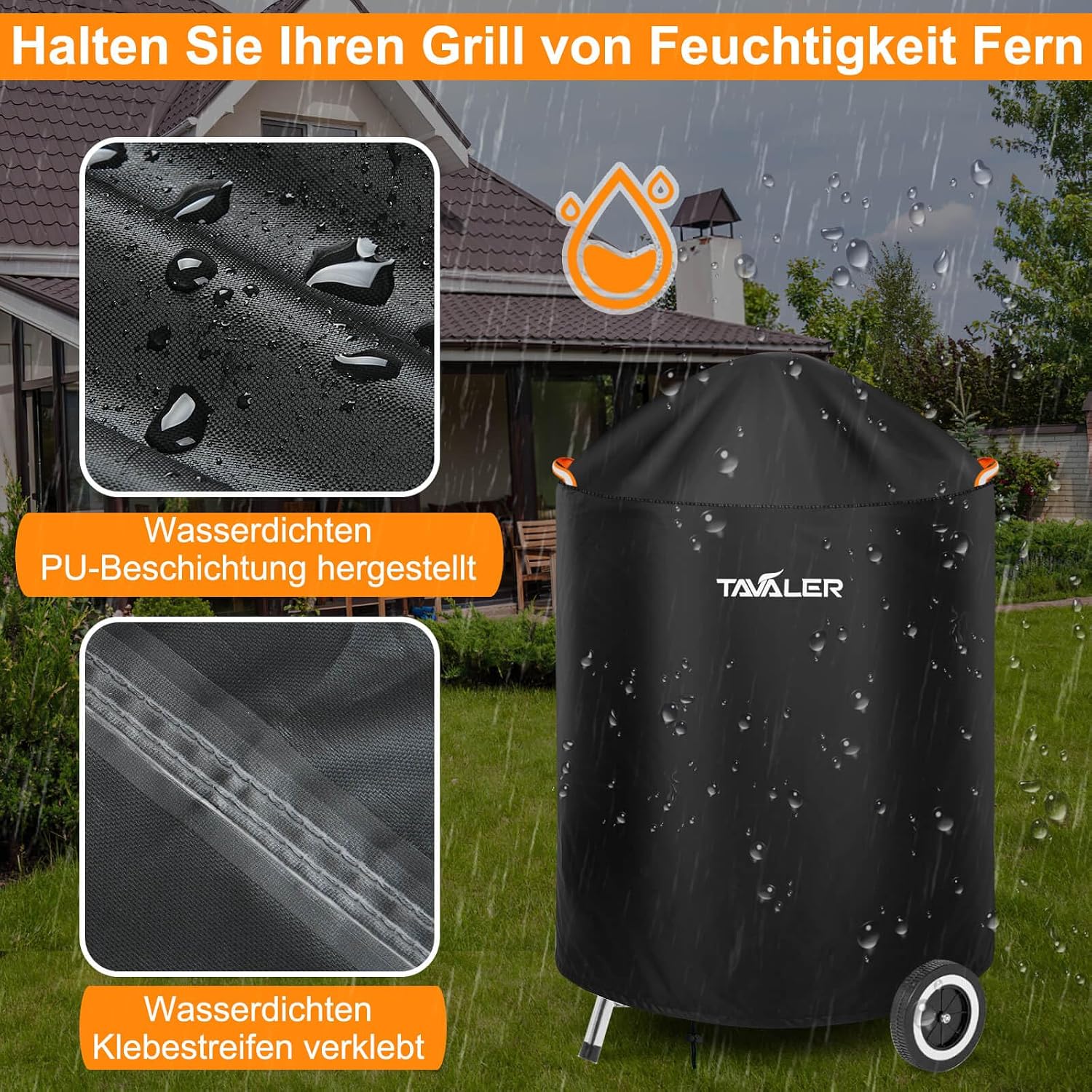 Detalle de Tavaler Kugelgrill Abdeckung wetterfest (420D Oxford), passend für Weber Kugelgrill 57 cm, 77 x 90 cm
