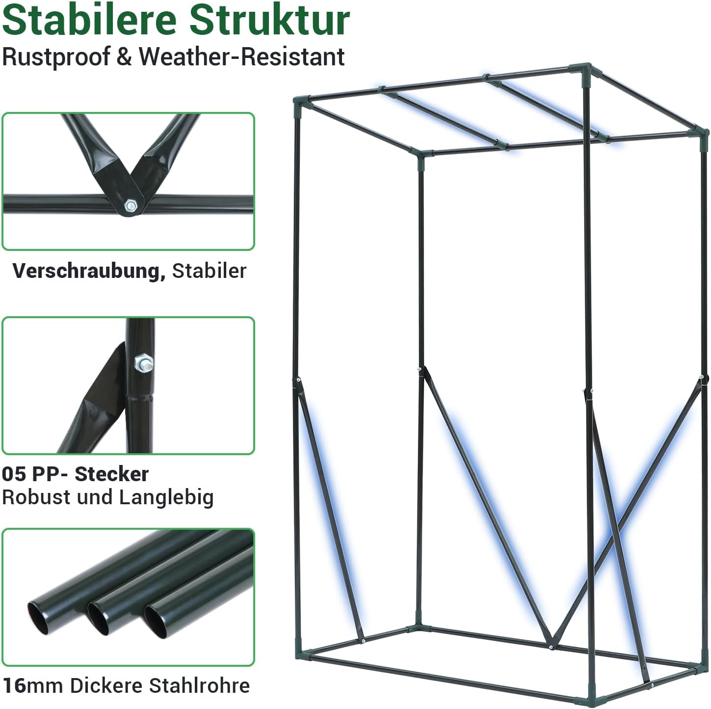 Thumbnail 2 de Ohuhu Premium Foliengewächshaus klein für Tomaten & Balkon (100 x 50 x 152 cm) – winterfestes Überwinterungszelt