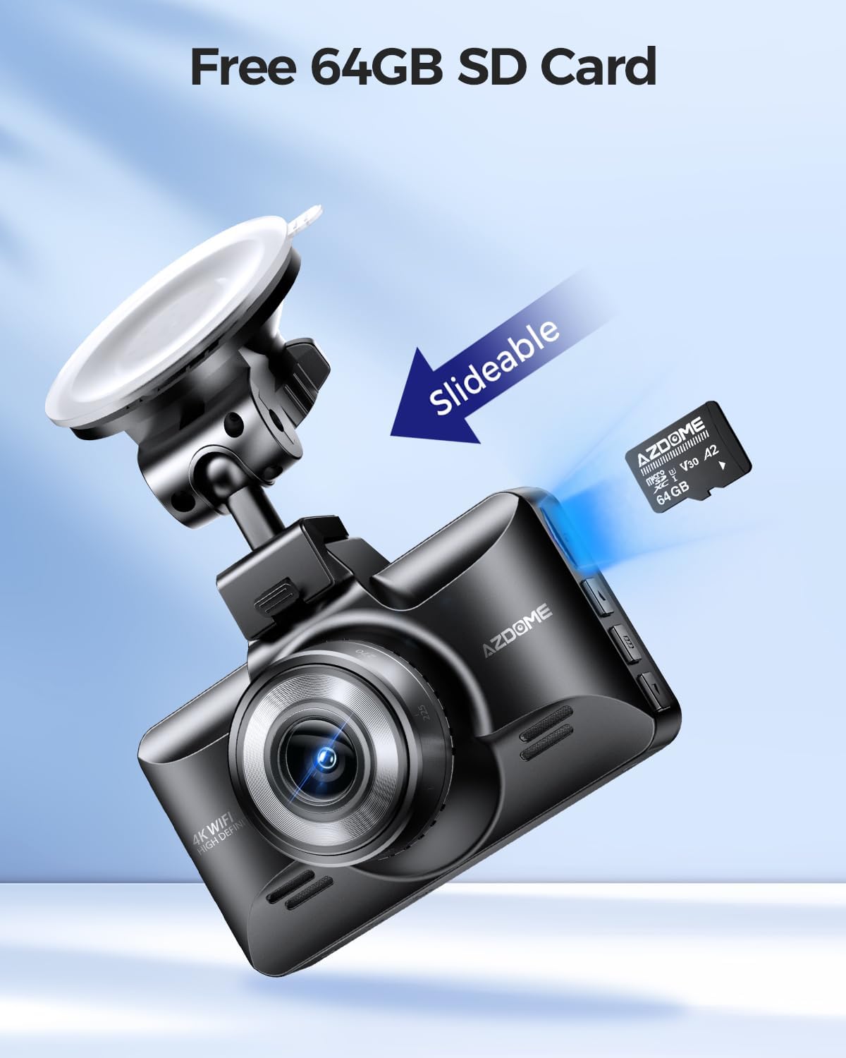 Detalle de AZDOME M01 MAX : caméra embarquée avant/arrière 4K + 1080P avec WiFi et carte SD 64 Go