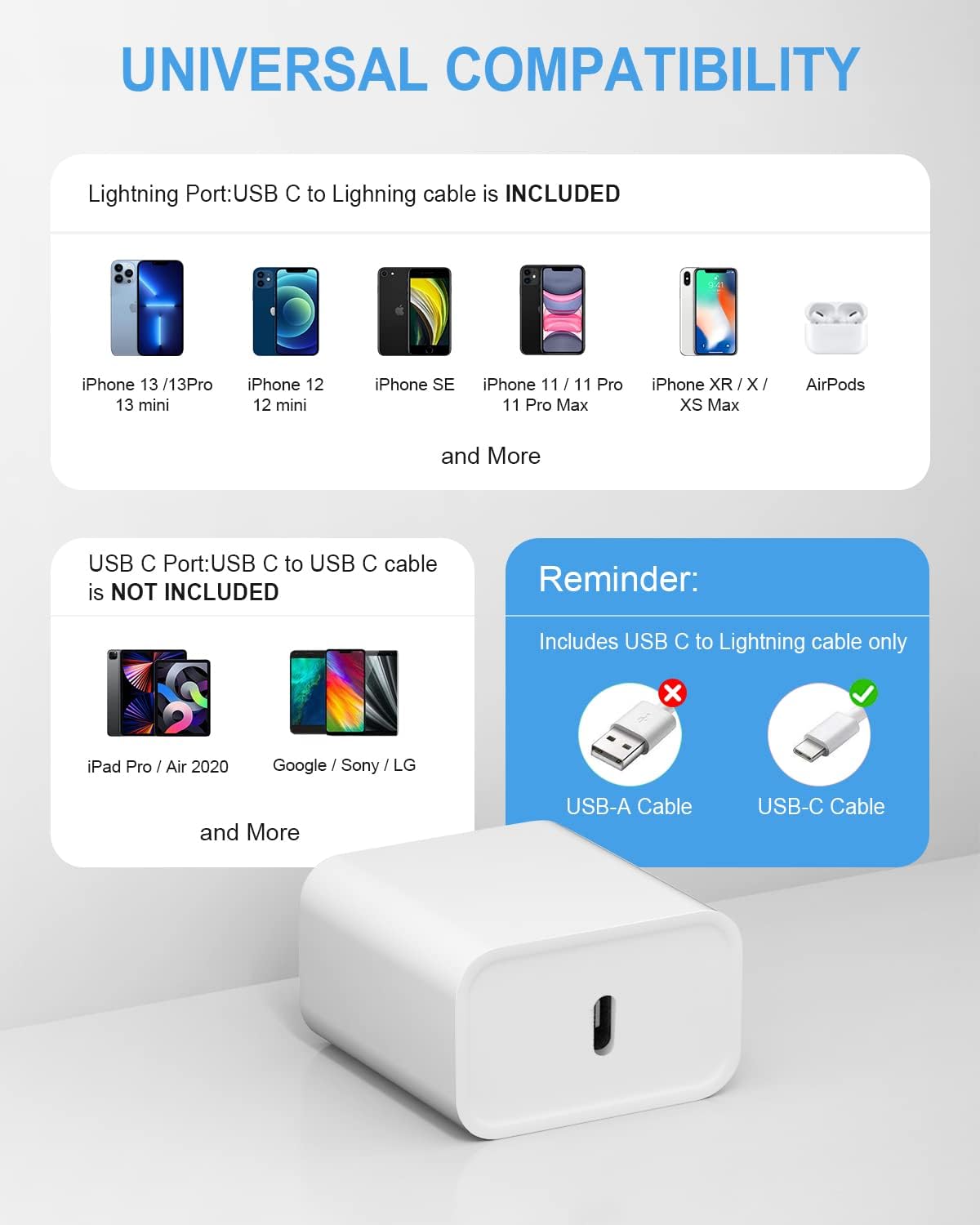 Thumbnail 3 de Coreykin CA-15T 20W USB-C Wall Charger Set with 10-Foot Cables, 2-Pack