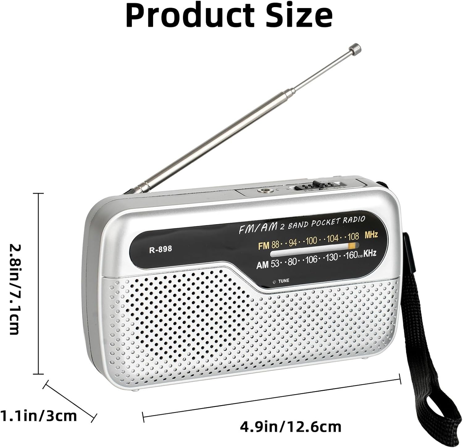 Detalle de Raypow radio portatile transistor AM/FM con DSP e cordino (argento) – tascabile per uso interno ed esterno