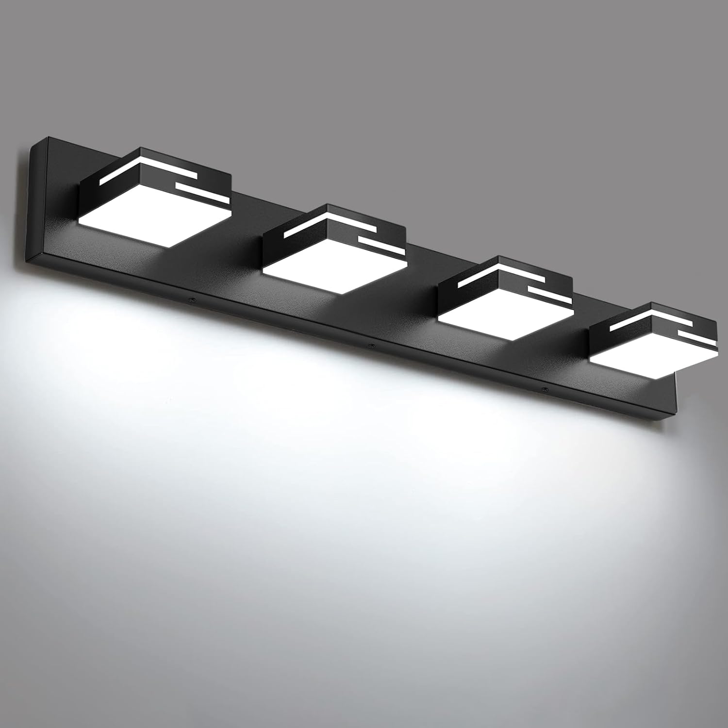 Detalle de LKHF 4-Light 30-Inch Dimmable Matte Black Modern Bathroom Vanity Light