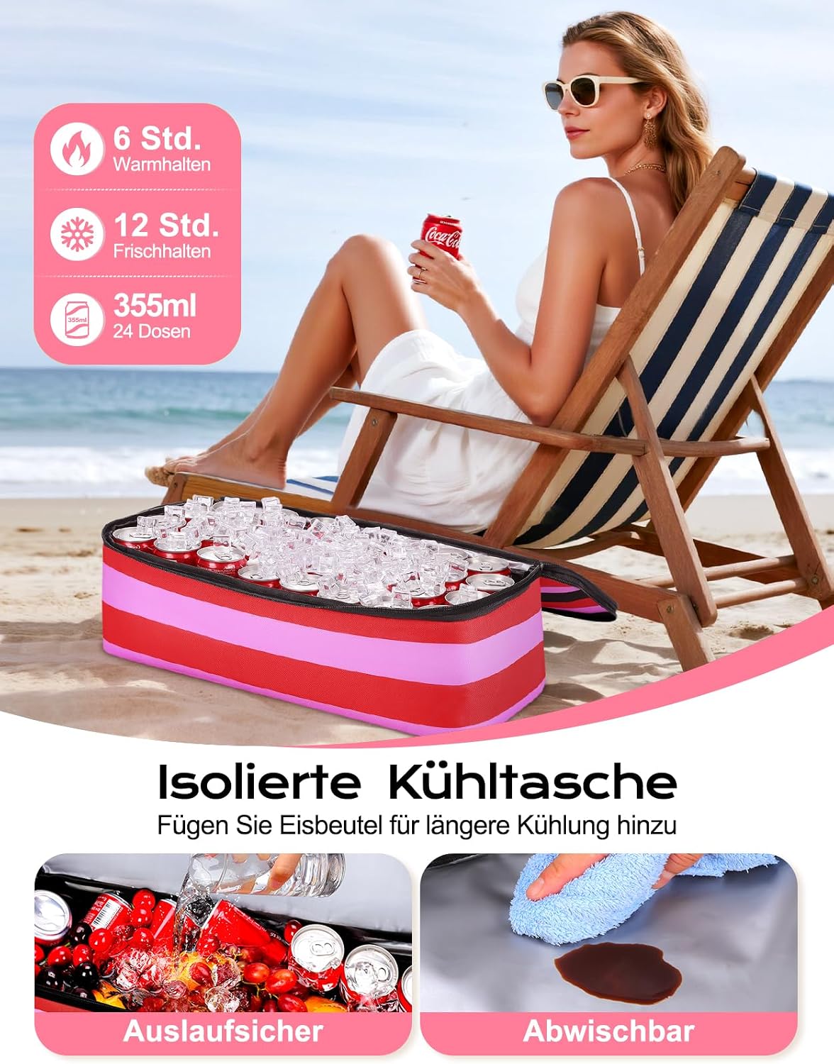 Detalle de CIRYCASE Strandtasche XXL Familie mit Kühlfach – 54L, wasser- und sandfest, faltbar, mit Nassfach