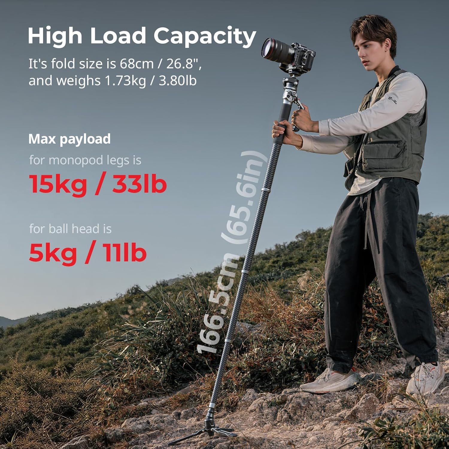 Detalle 2 de SmallRig Monopiede in fibra di carbonio 166,5 cm (65,6") per fotocamera – modello 5564