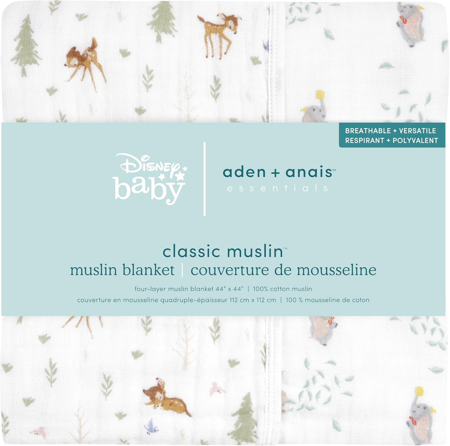 aden + anais essentials BLADAEDEMBC10023DI ディズニー バンビ柄 モスリンコットンブランケット 4層ダブルガーゼ・大判