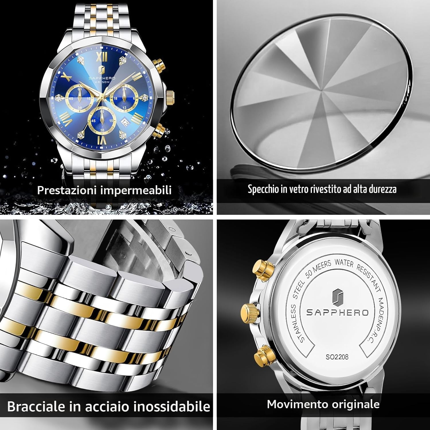 Thumbnail 3 de SAPPHERO Orologio Uomo Cronografo 50M