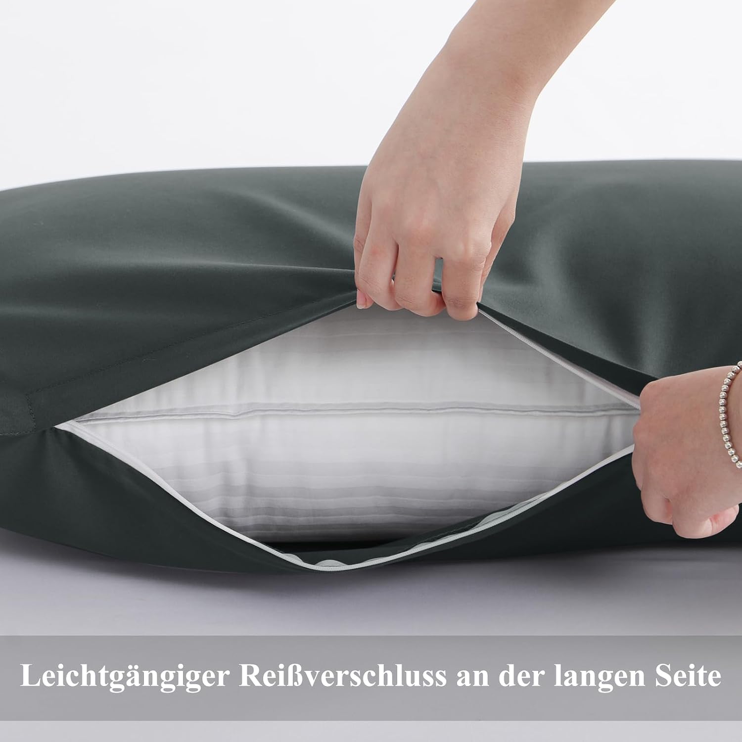 Thumbnail 5 de Aisbo Kissenbezug 40x145 2er Set Seitenschläferkissen Bezug Anthrazit