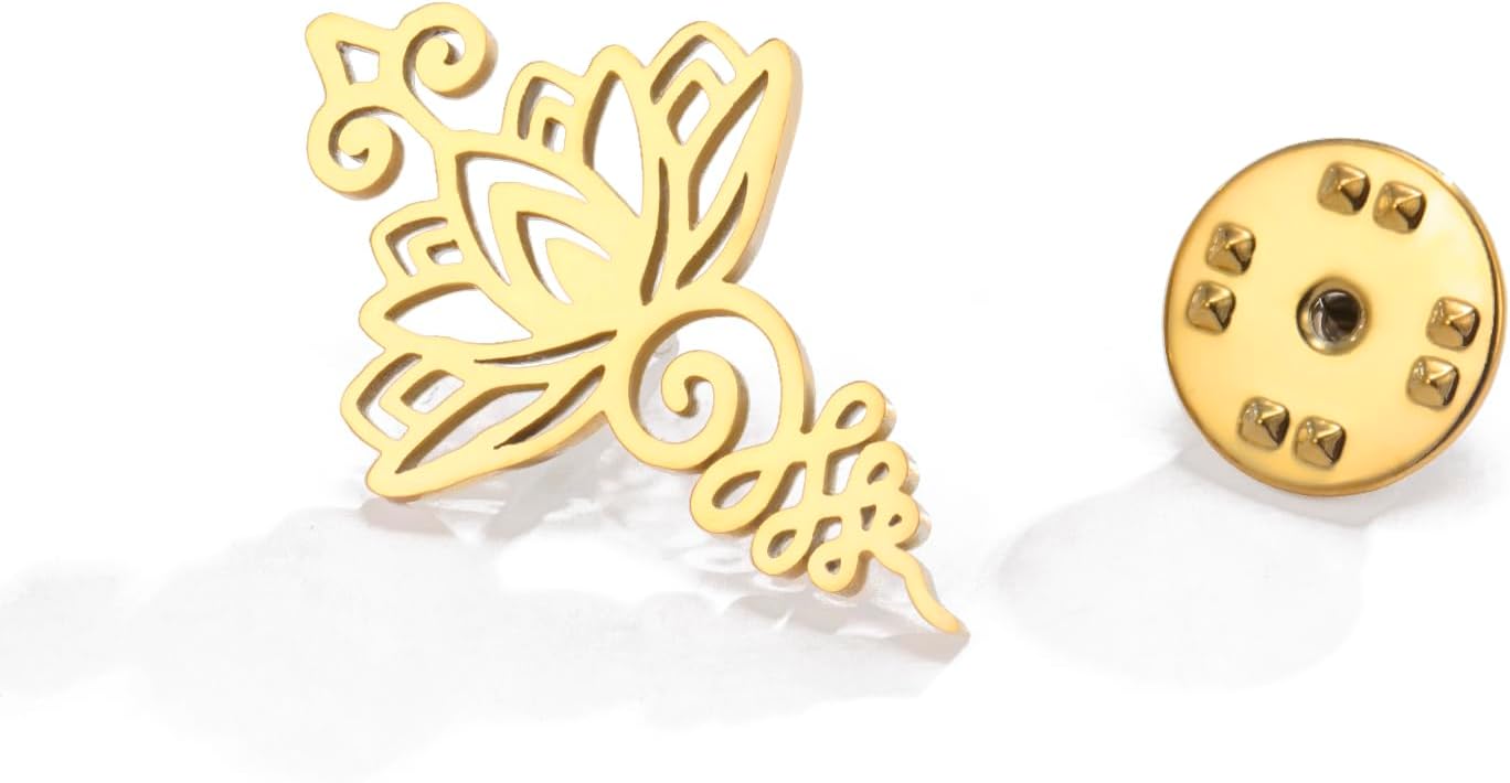 Dreamtimes Broche Fleur de Lotus Unalome en acier inoxydable