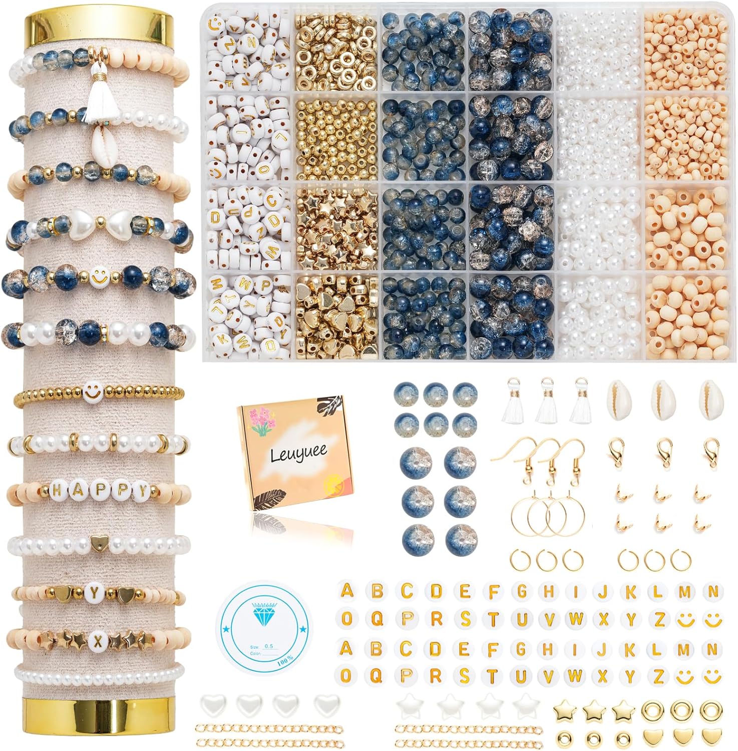 Thumbnail 6 de Leuyuee Glasperlen-Set für Schmuck DIY (ca. 240 Perlen) – Craquelé & Farbverlauf, zum Auffädeln