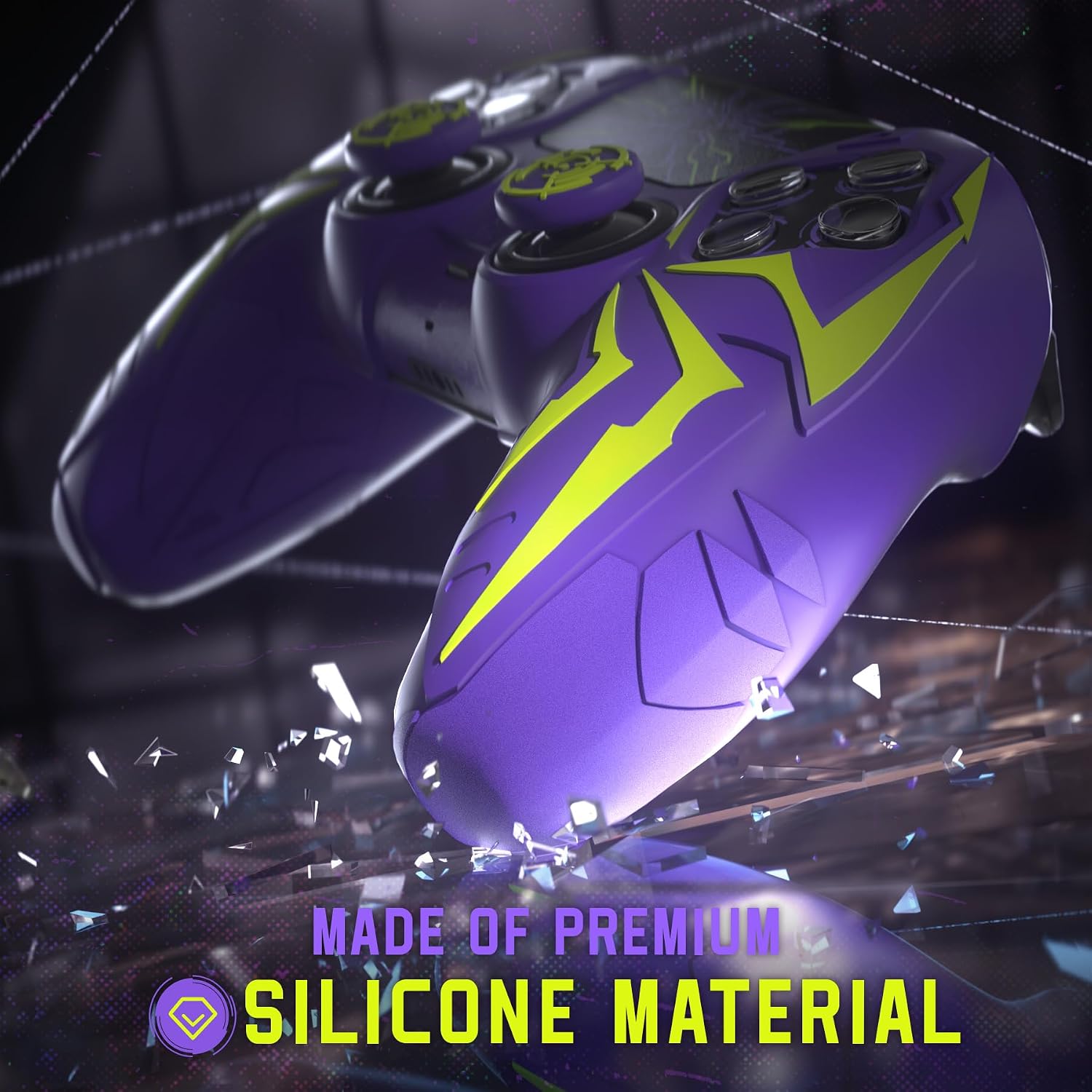 Detalle de PlayVital Design Silicone Case for PS5 Controller – Cyber Spider (Purple & Green)