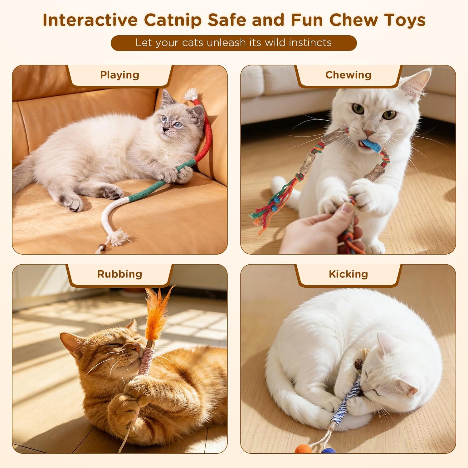 Detalle de Uyubao Cat Toys: 8Pcs Cat Chew Ropes & Silvervine Sticks Set for Indoor Cats