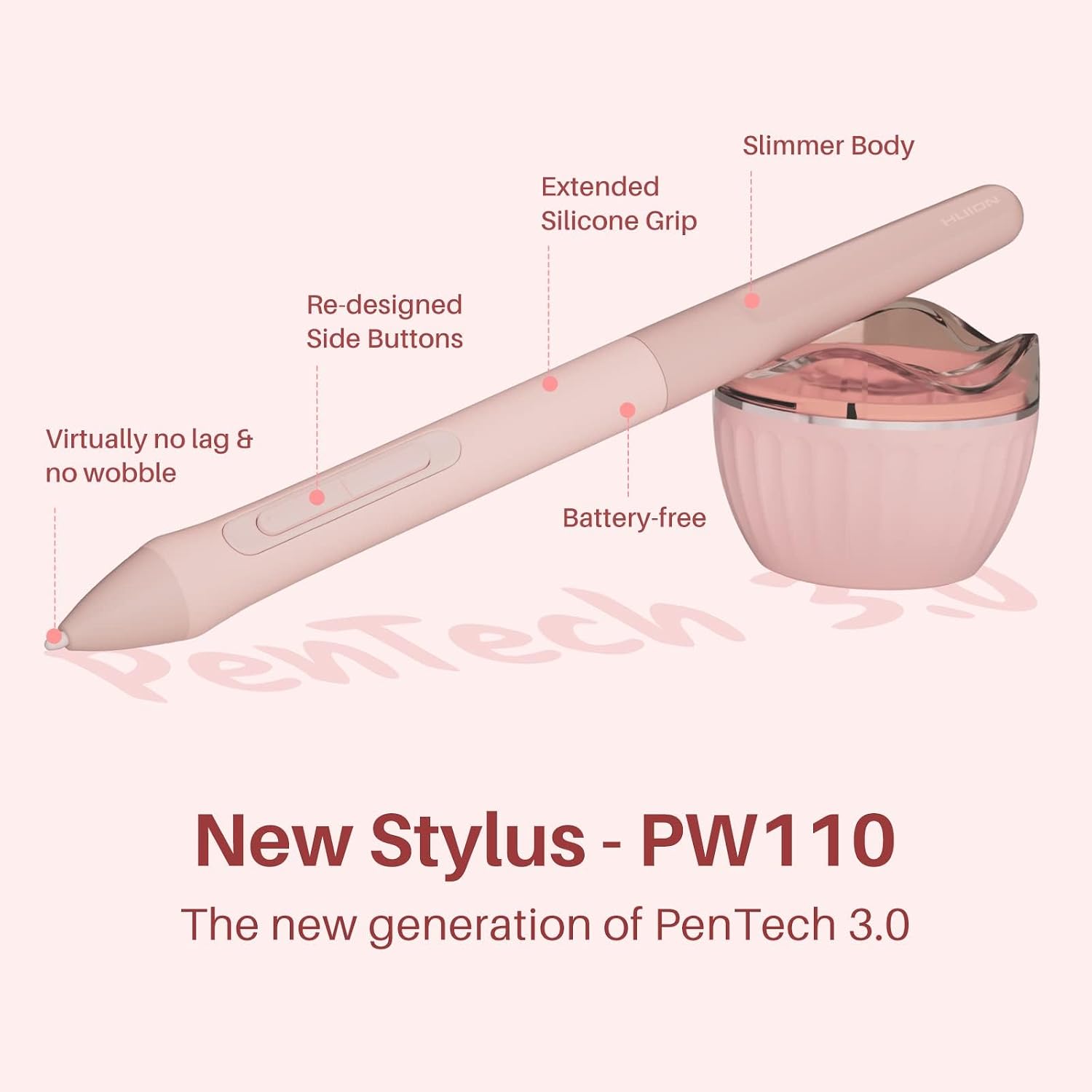 Detalle 2 de HUION Inspiroy 2 S graphics tablet with PW110 battery-free pen, 8192 levels, 6 shortcut keys and scroller (Pink)