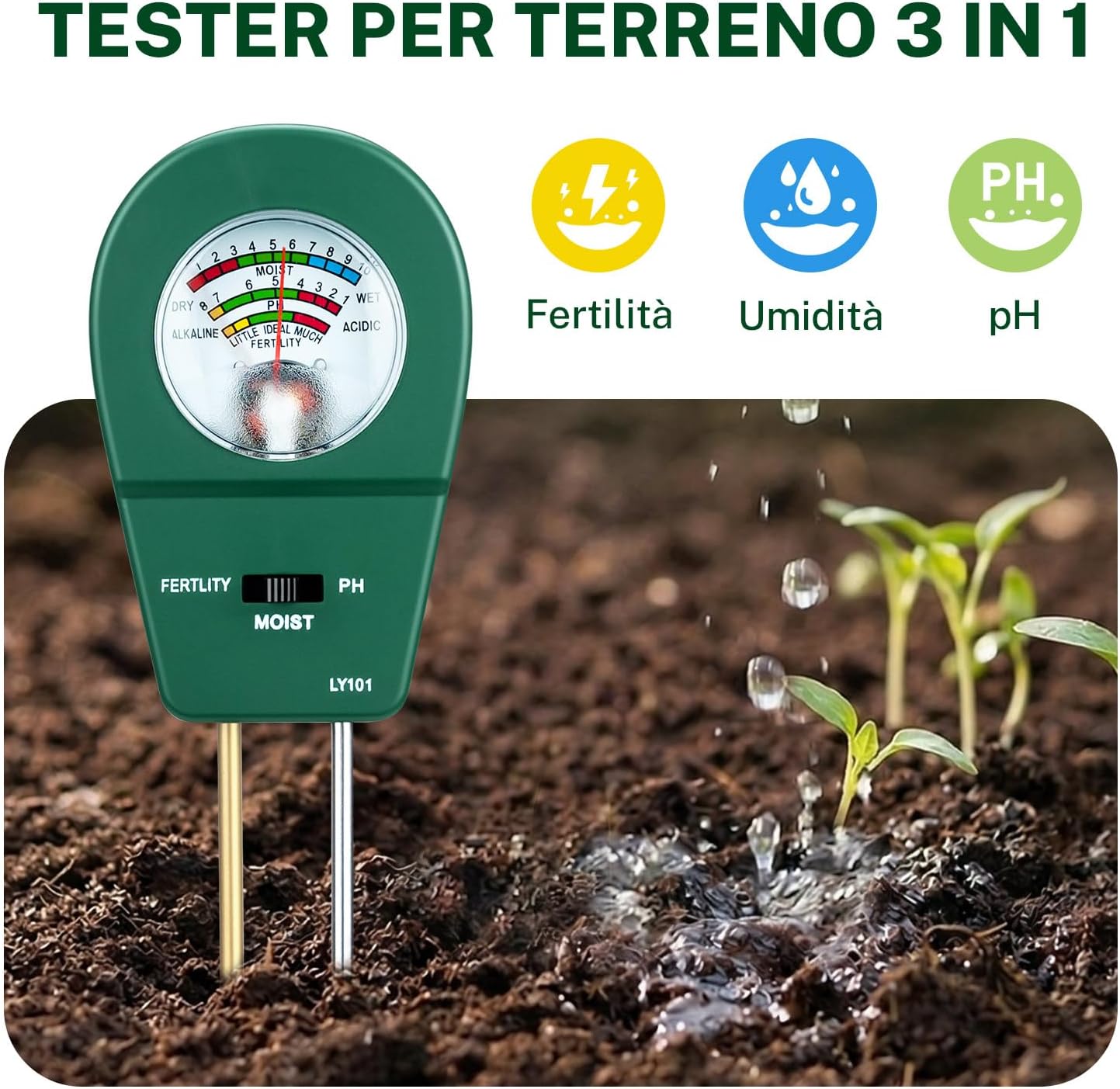 Thumbnail 1 de Tolesum Misuratore di Terreno 3 in 1: tester PH, umidità e nutrimento per piante in casa e giardino