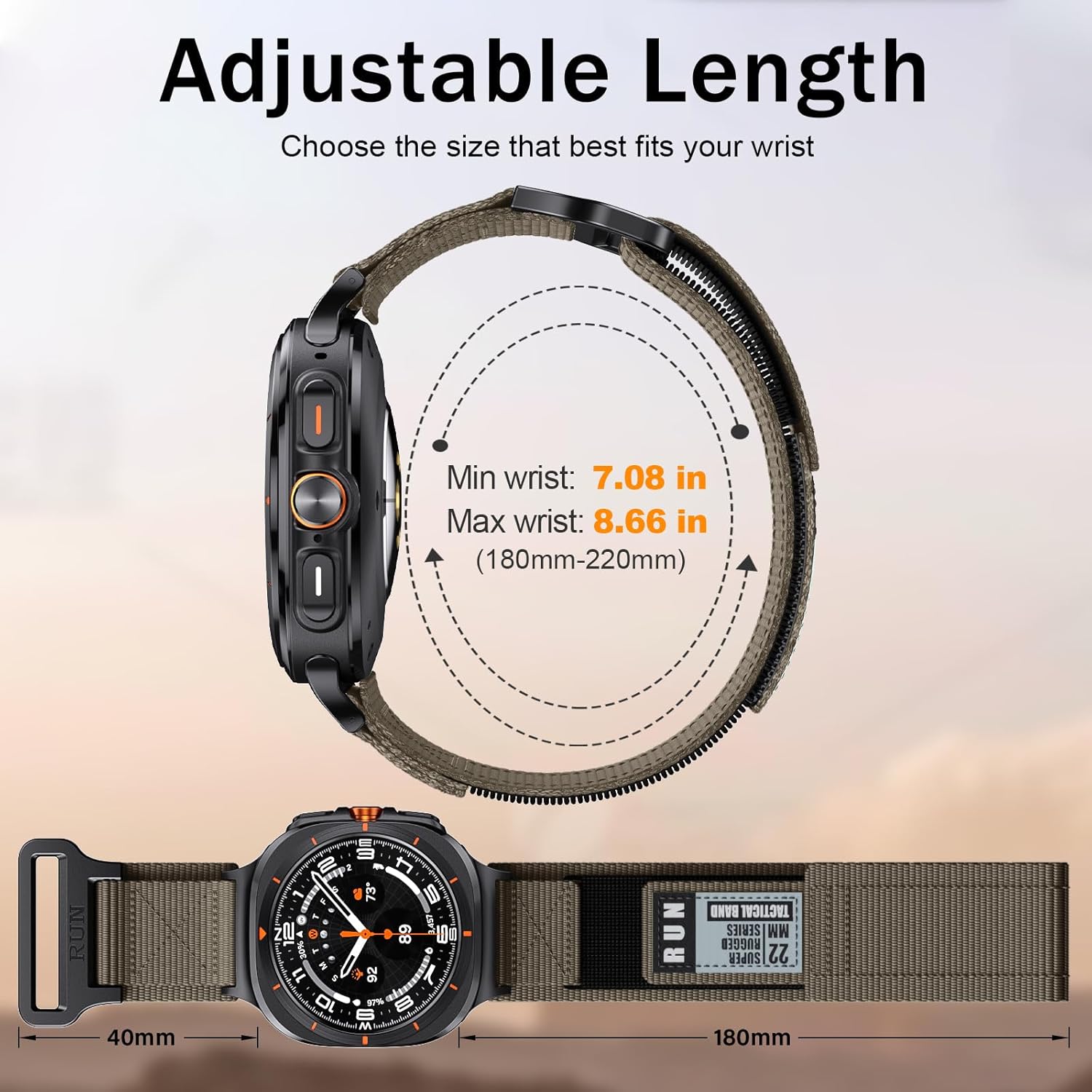Detalle de NotoCity Nylon Strap for Samsung Galaxy Watch Ultra 47mm (Brown) – Durable Replacement Band
