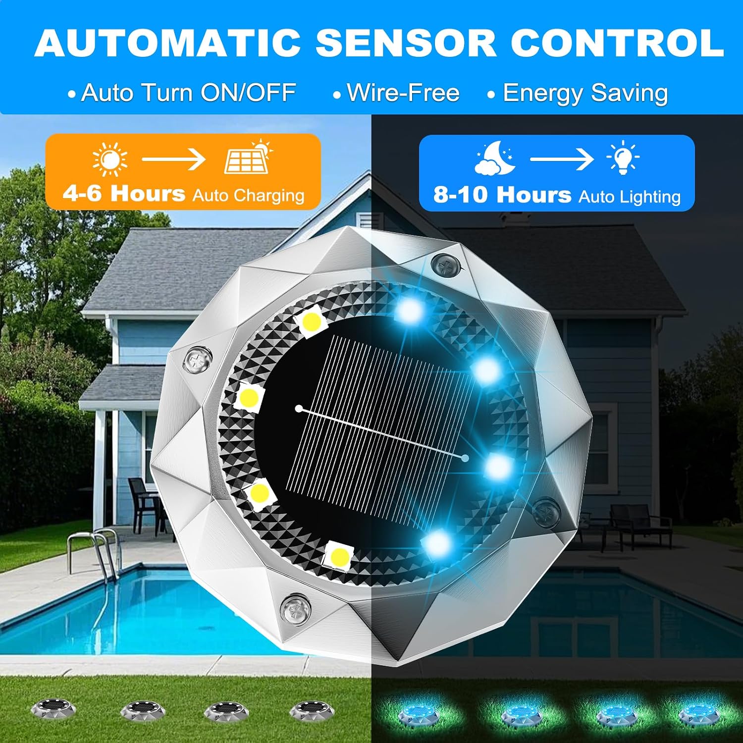 Detalle de FIFlying RGB-Solar-Bodenleuchten für den Außenbereich (IP65) – 8 helle LED für Auffahrt, Terrasse & Garten