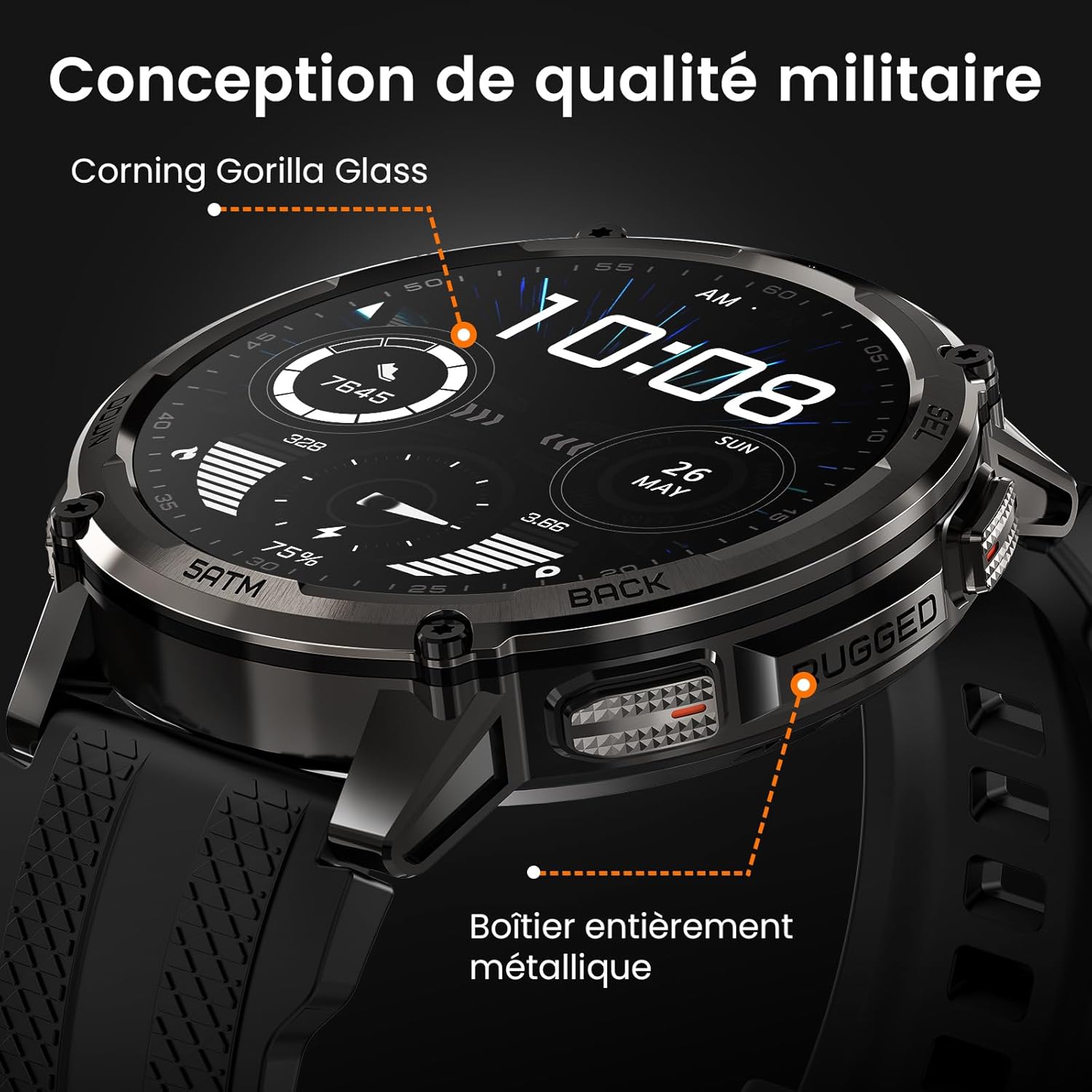 Thumbnail 3 de KOSPET Tank T4C : montre connectée homme AMOLED 1,5", GPS, lampe LED et talkie-walkie