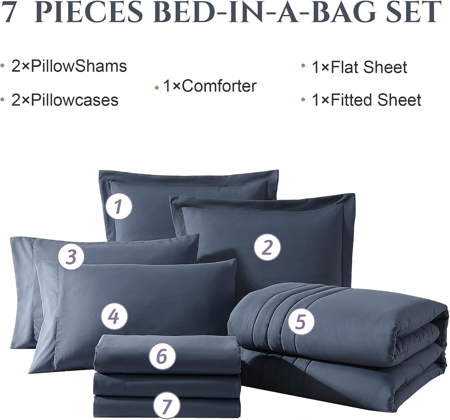 Thumbnail 6 de Monbix Solid Comforter-001 Full Comforter Set, 7-Piece Blue Grey Polyester