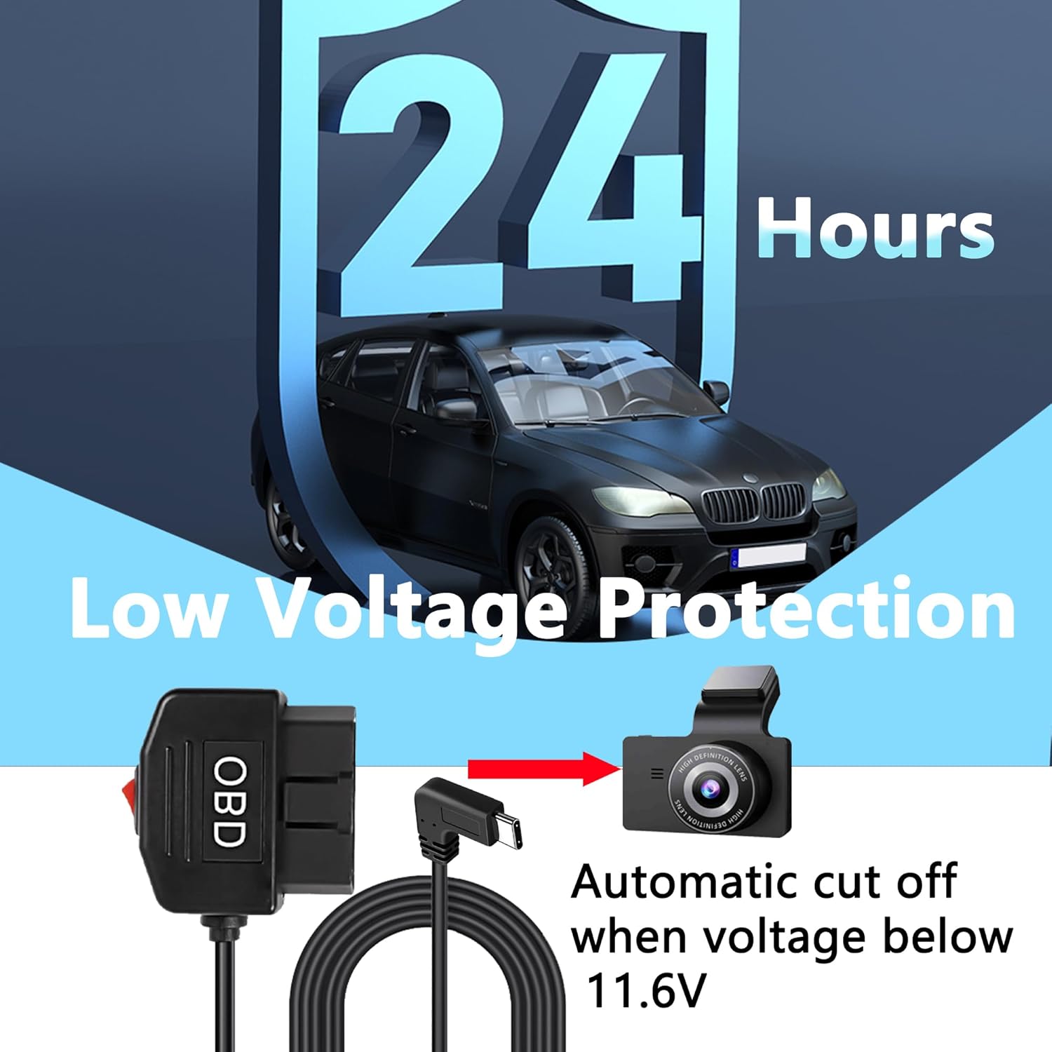 Detalle de MISYNLON OBD Power Cable for Dash Camera (OBD2 to Right Angle USB-C)