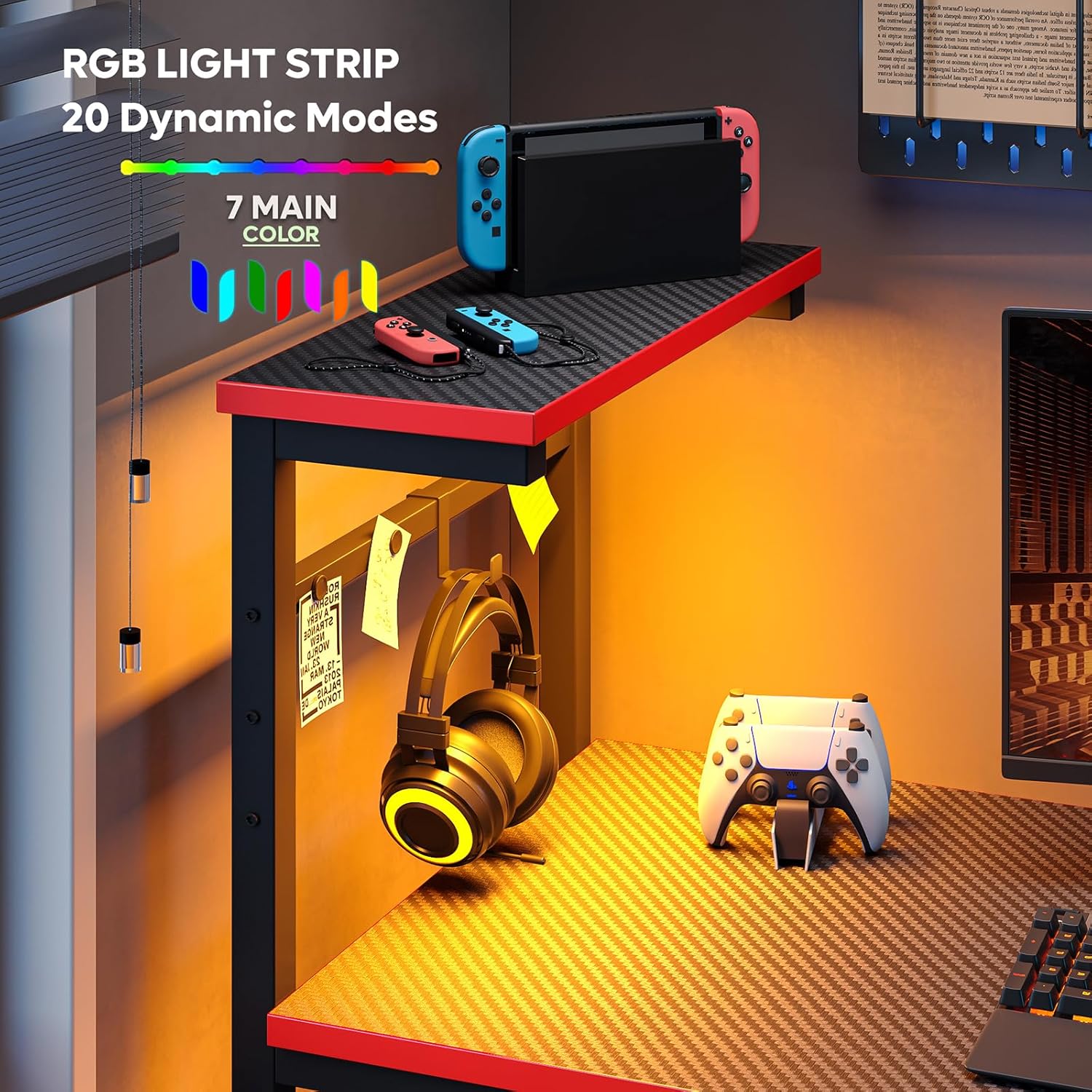 Detalle 2 de Bestier 113cm Reversible Corner Gaming Desk with RGB LED Lights