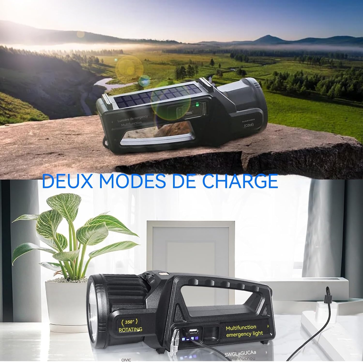 Thumbnail 5 de LETOUR Projecteur à main LED double tête rechargeable 9 modes, étanche IPX4